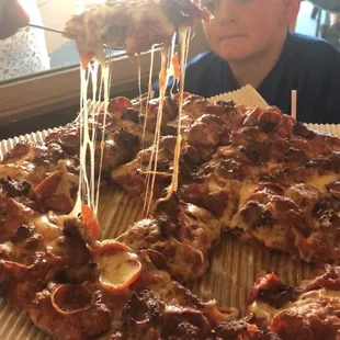 Old World Pepperoni regular pepperoni and Italian sausage extra cheese extra sauce crispy