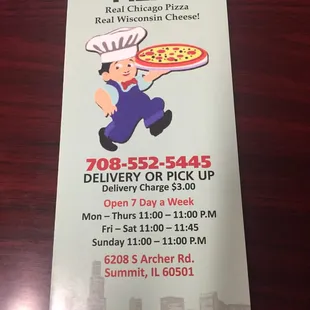 a menu for a pizza restaurant