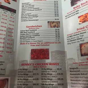 the menu of the restaurant