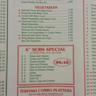 the menu of the restaurant