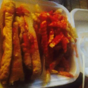 6" fish and cheese sub with fries.