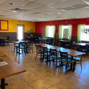 empty tables and chairs
