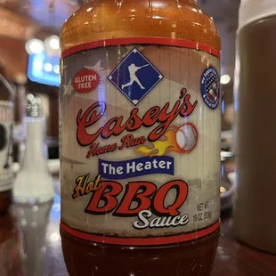 a close up of a bottle of bbq sauce