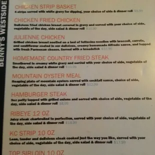 Back of menu/Entrees
