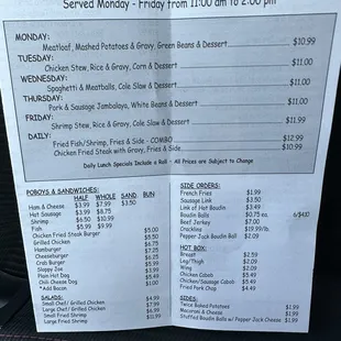 Lunch Specials Menu August 2023