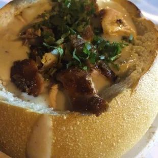 Southwest chicken and corn chowder in a sour dough bowl $8.00....review to come