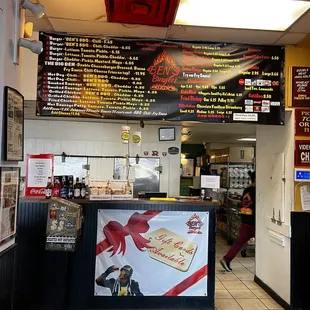 Front counter... they even serve cold beer.