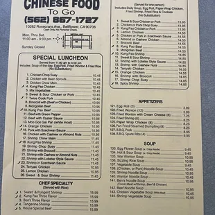 Front of the menu (5/9/24)