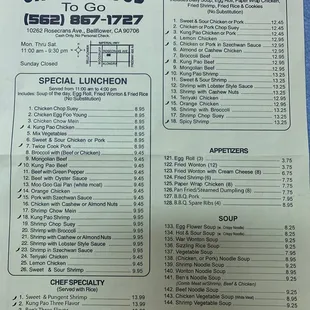 Front side of menu Revised 04/22