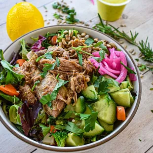 Slow Roasted Pork Shoulder Garden Bowl. Our pork is slow roasted until it's melty tender