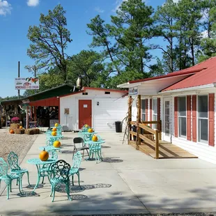 tables and chairs outside