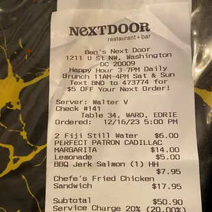 High bill with a surcharge for sitting down.