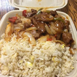 A little disappointed this fried rice doesn&apos;t have any veggies, but it&apos;s still pretty good.
