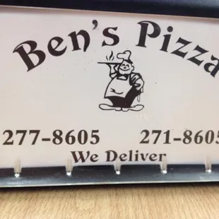 a sign for ben&apos;s pizza