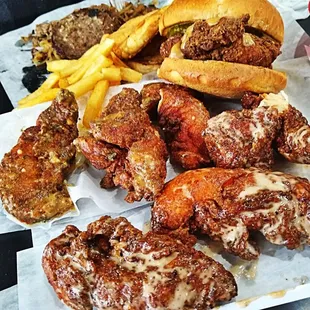 a tray of fried chicken