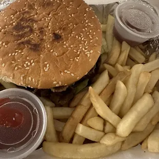 Hamburger with no cheese and fries