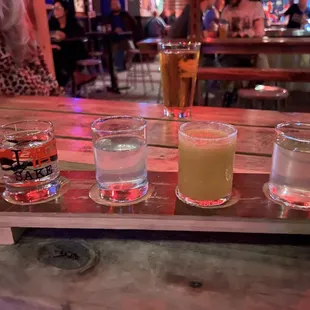 A flight of infused sakis - such a cool place!