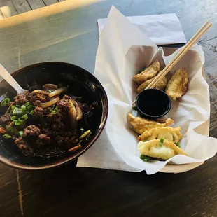 Korean Beef Bowl and Edamame Dumplings