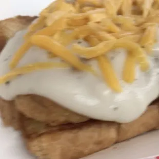 Open face chicken friend steak sandwich