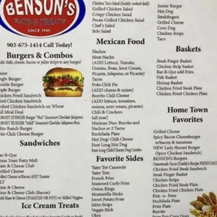 Benson's Extended Menu