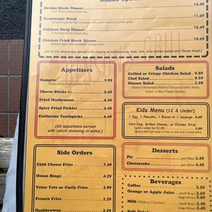 the menu for the restaurant