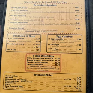 the menu for the restaurant