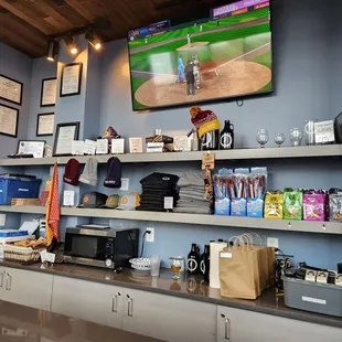 For sale: snacks, t-shirts, beanies, growlers and more