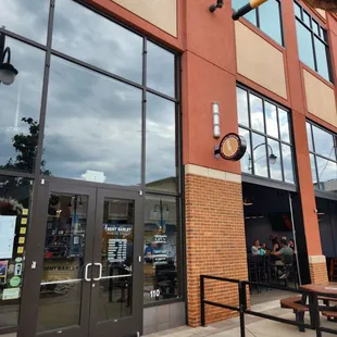 Entrance to building and patio view