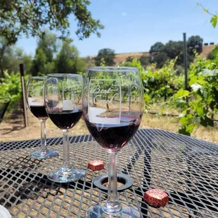 two glasses of wine on a table