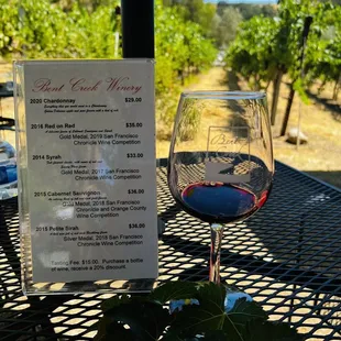 Wine tasting menu outside