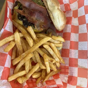 Bent prop burger and fries