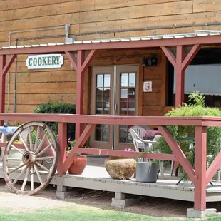 Outdoor seating to enjoy the sunshine and parachutists!