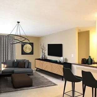 2 bed 2 bath living room without fireplace.