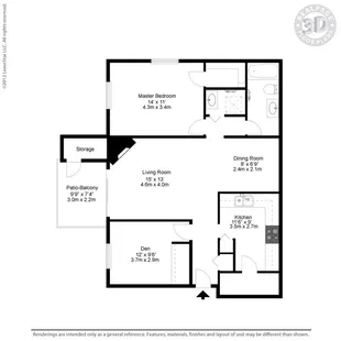 2 bed 1 bath floorplan