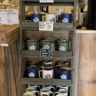 a display of mugs