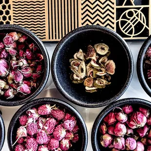 bowls of dried flowers