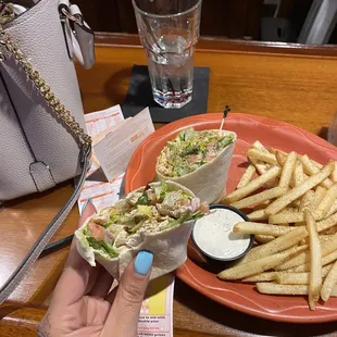 Todays special 1/3: Cajun chicken Cesar salad wrap, I substituted for fries instead of the chips listed. Thank you.