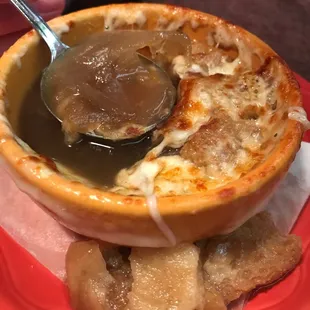 French onion soup - sorry they got to it before I would take a picture. 9/10!