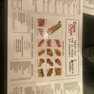 a menu for a restaurant