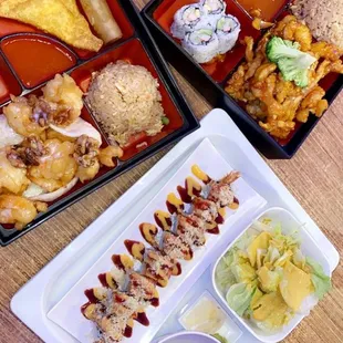 Orange Chicken Bento Box, Coconut Shrimp with Honey Walnut Bento Box