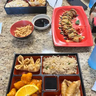 Hamamatsu Roll, orange chicken , fried rice, Chicken Pot Sticker &amp; Crab Rangoon Wonton  Sesame chicken  Amazing always ‍