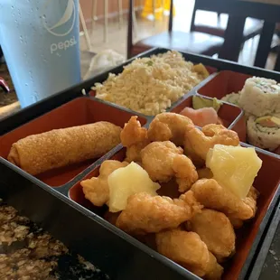 Bento box with sweet and sour chicken