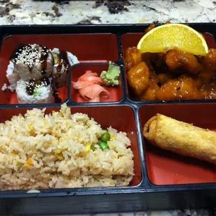 Orange chicken bento box.