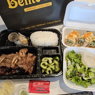 Korean Short Ribs Bento Box &amp; Volcano Roll.
