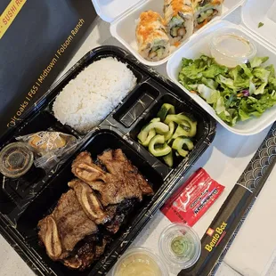 Korean Short Ribs Bento Box &amp; Volcano Roll.