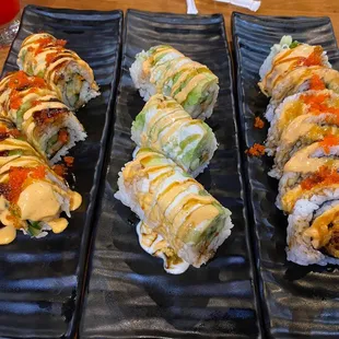 Volcano roll, Dragon roll, Spider roll