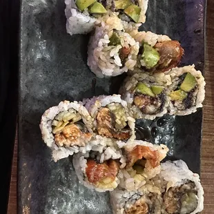Eel and Avocado and eel and cucumber rolls