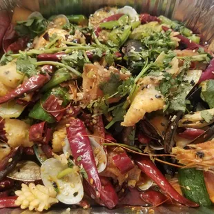 Seafood hotpot. Smorgasbord of everything delicious. Fridays/Saturdays menu. Large enough to feed 2 to 4 people!