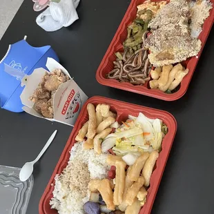 popcorn chicken, eggplant, fish cake, leg chop, pig ears, bitter melon, tomato egg