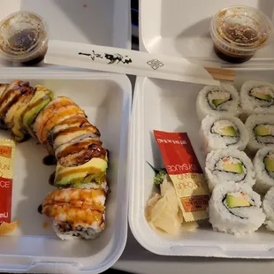 Today I ordered rainbow(left) roll and California (right) roll with ginger dressing